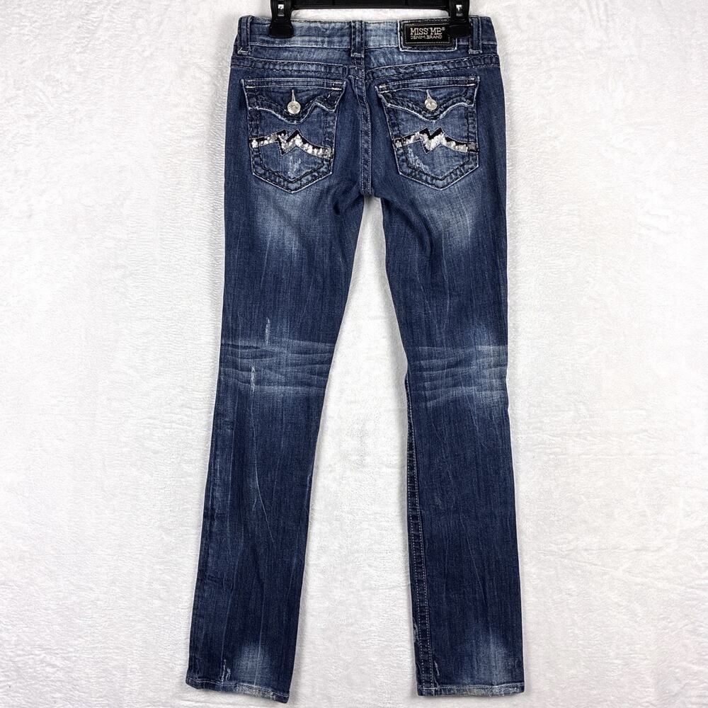 Miss Me Jeans Women 28 Blue Straight Embroidered Rhinestone Baddie Going Out Y2K